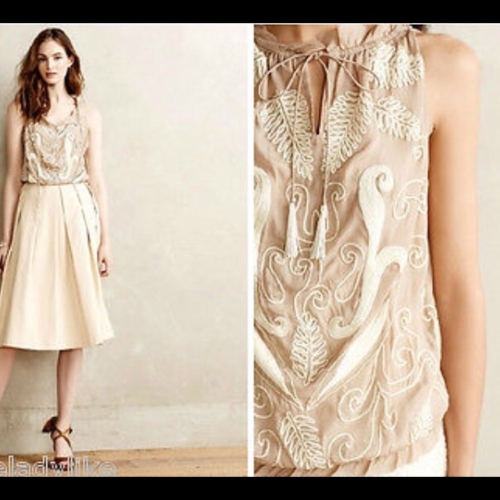 Anthropologie embroidered blouse with sequins